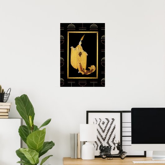 Erte Deco Style Lady Poster - Goud/Geel (Thuiskantoor)