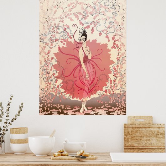 Erté - Roze Dame Poster (Keuken)