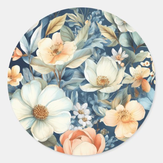 Ervaar de schoonheid van handbeschilderde bloemen ronde sticker (Voorkant)