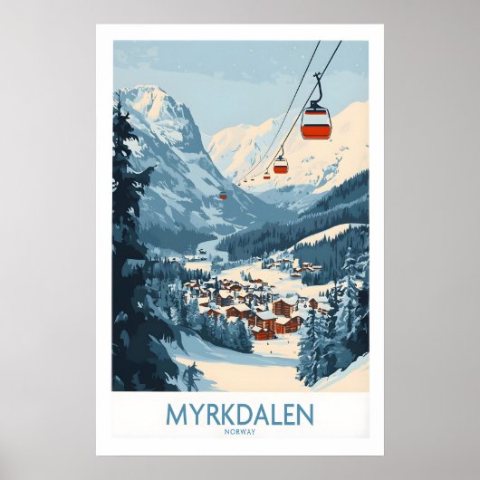 Ervaar Myrkdalen Stunning Ski Poster Art 1 (Voorkant)