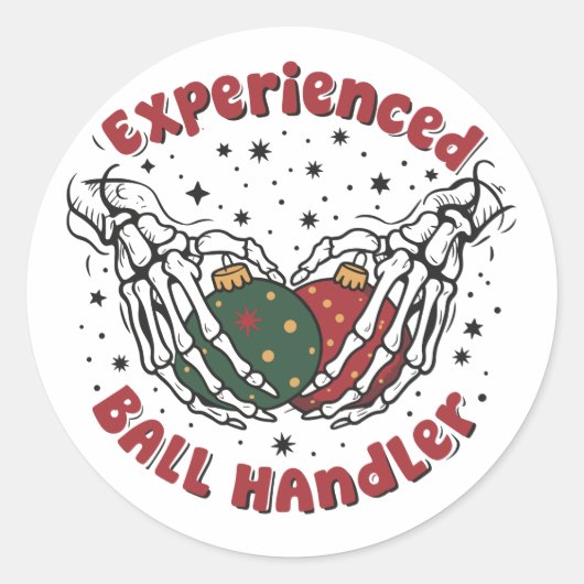 Ervaren Bal Handler Kerst Skelet Hand Ronde Sticker (Voorkant)
