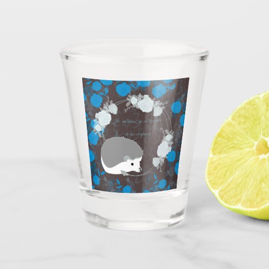 Erwl, bloem, blauw, mandala, zen, chakra shot glas (Voorkant)