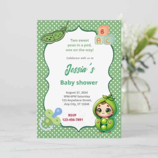 erwt Baby shower Kaart (Staand voorkant)