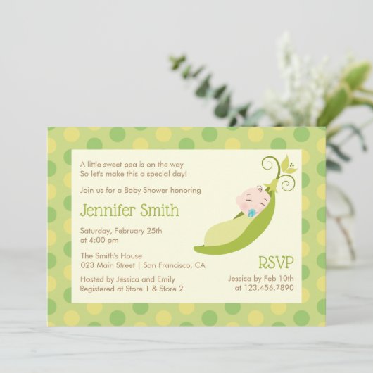 Erwt in een Pod Baby shower Uitnodiging - Neutraal (Staand voorkant)