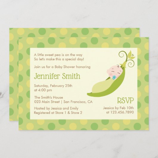 Erwt in een Pod Baby shower Uitnodiging - Neutraal (Voorkant / Achterkant)