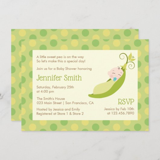 Erwt in een Pod Neutraal Baby shower Invitation Kaart (Voorkant / Achterkant)