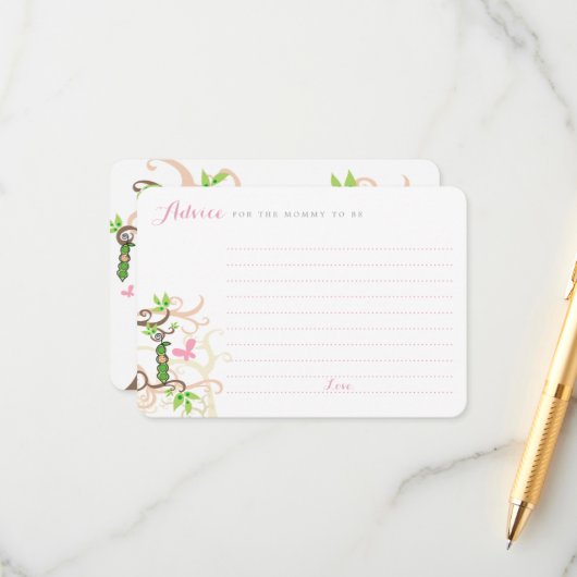 erwt in een pod tuin meisje Baby shower spel mama Advieskaart (Voorkant / Achterkant in situ)