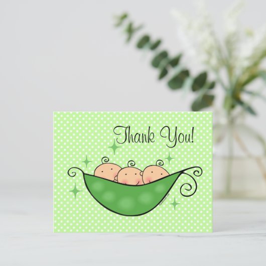 erwt in mijn pod drieling dank je Briefkaart (Staand voorkant)