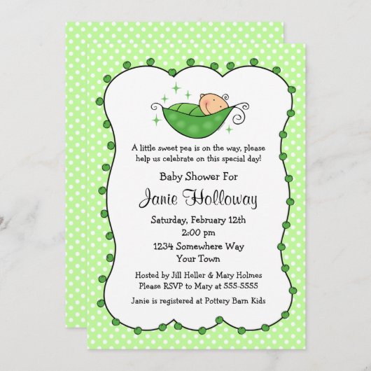 Erwt in mijn uitnodiging tot het Baby shower van P (Voorkant / Achterkant)
