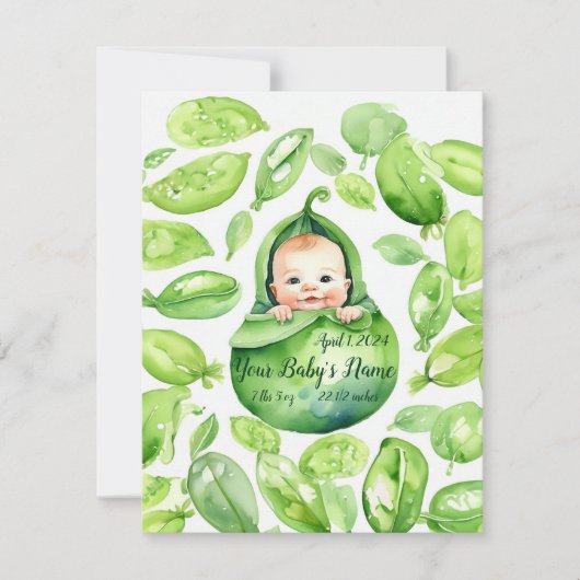 Erwt Peul Kostbaarheid Geboorteaankondiging Feestdagenkaart (Voorkant)