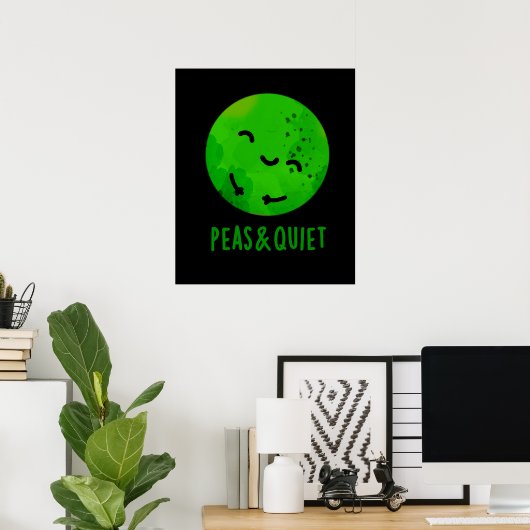 Erwten en stilte Funny Veggie Pea Pun Dark BG Poster (Thuiskantoor)