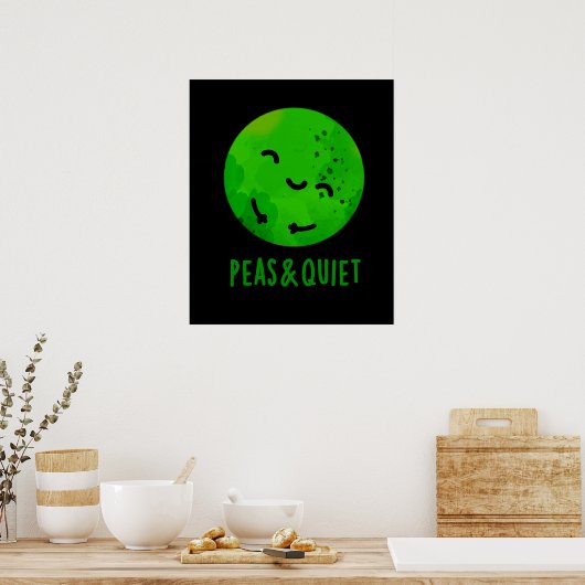 Erwten en stilte Funny Veggie Pea Pun Dark BG Poster (Keuken)