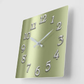 Erwten Groen Metallic Arabisch Nummers Zilver Grij Vierkante Klok (Hoek)