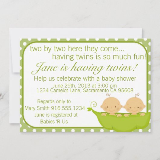 erwten in een Baby shower met twee potten Kaart (Voorkant)