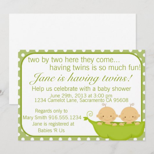 erwten in een Baby shower met twee potten Kaart (Voorkant / Achterkant)