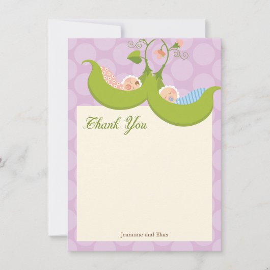 Erwten in een Baby shower van twee peuters bedankt (Voorkant)