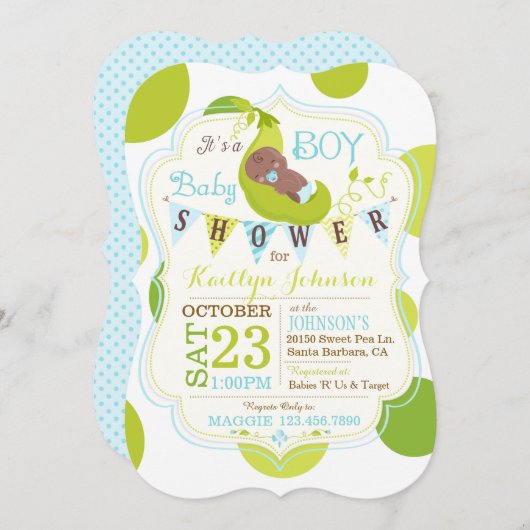 Erwten in een Pod African Boy Baby shower Kaart (Voorkant / Achterkant)