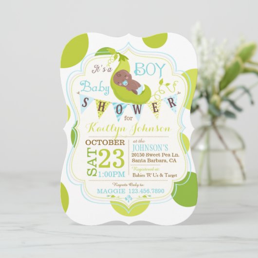 Erwten in een Pod African Boy Baby shower Kaart (Staand voorkant)