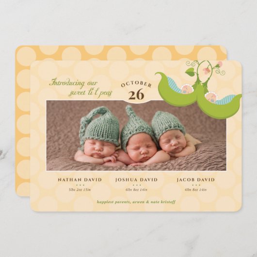 Erwten in een pod Alle jongens Triplets Geboorteda Kaart (Voorkant / Achterkant)