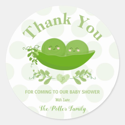 Erwten in een Pod Baby shower Dank u Sticker Label (Voorkant)