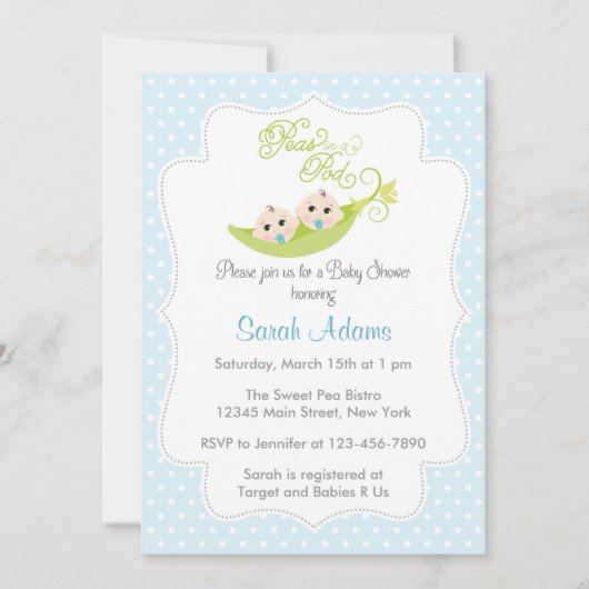 Erwten in een pod Baby shower Invitation Twin Boys Kaart (Voorkant)