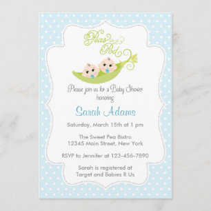 Erwten in een pod Baby shower Invitation Twin Boys Kaart