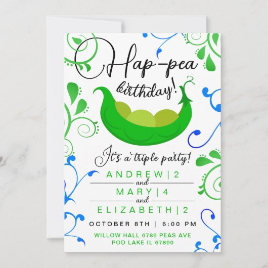 Erwten in een pod koele kleur triplets of joint pa kaart (Voorkant)