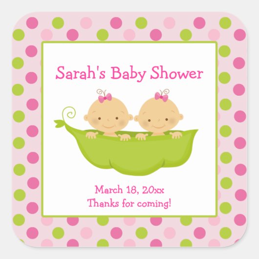 Erwten in een Pod Twin Girls Square Favor Sticker (Voorkant)