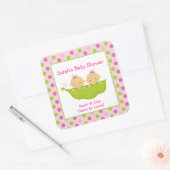 Erwten in een Pod Twin Girls Square Favor Sticker (Envelop)