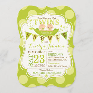 Erwten in een Pod Twins Baby shower Invitation Kaart