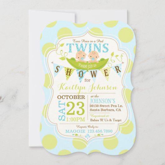 Erwten in een Pod Twins Baby shower Invitation Kaart (Voorkant)