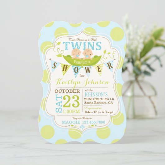 Erwten in een Pod Twins Baby shower Invitation Kaart (Staand voorkant)