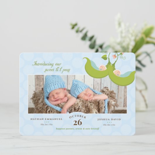 Erwten in een podtweeling jongens 1 Pic Birth Anno Kaart (Staand voorkant)