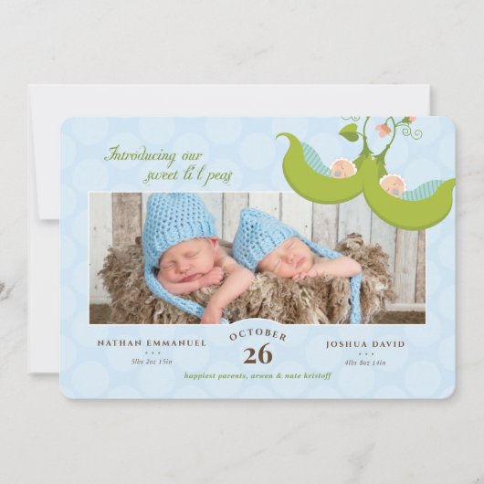 Erwten in een podtweeling jongens 1 Pic Birth Anno Kaart (Voorkant)