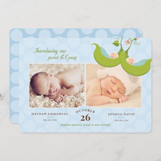 Erwten in een tweelingboei 2 poolboeien - Aankondi Kaart (Voorkant / Achterkant)