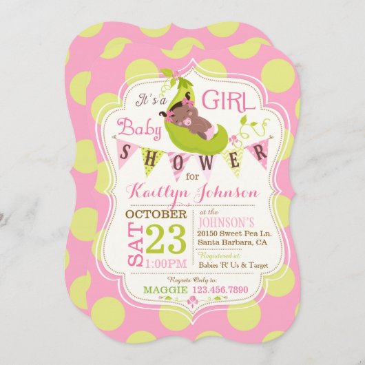 Erwten in een uitnodiging voor een Baby shower met (Voorkant / Achterkant)