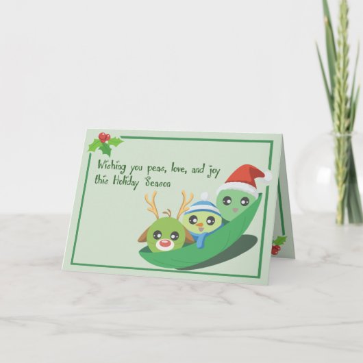 Erwten, liefde en Joy Punny Greetings Card Feestdagen Kaart (Voorkant)