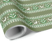 Erwtengroen en wit Fair Isle Kerstmis Cadeaupapier (Rol Hoek)