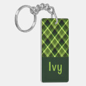Erwtengroene Plaid Monogram Rechthoek Sleutelhange Sleutelhanger (Voorkant Links)