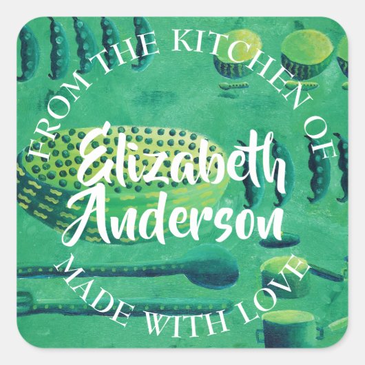 Erwtjes in kommen uit de keuken van vierkante sticker (Voorkant)