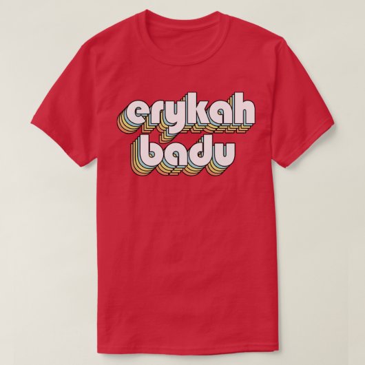 Erykah Badu Retro Rainbow Typografie Vervaagde sti T-shirt (Design voorkant)