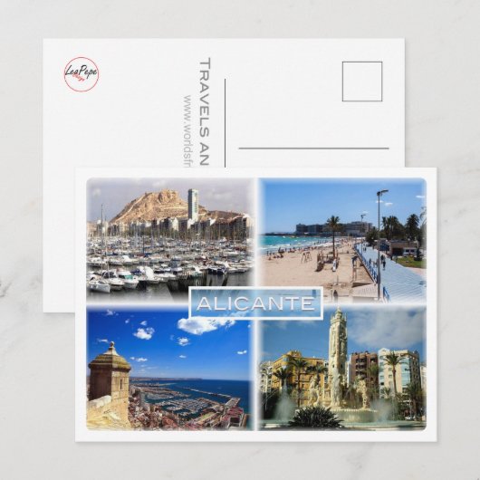 ES Alicante - Skyline - het strand van Postiguet - Briefkaart (Voorkant / Achterkant)