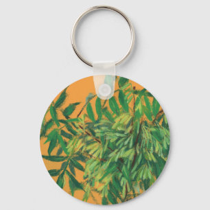 Es, groene bladeren bloemschildering geel sleutelhanger