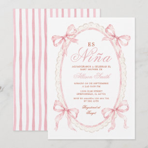 Es Niña Baby Shower Uitnodiging Roze Strik Spaan