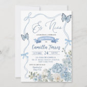 Es Nina Mexican Floral Blue Bow Baby shower Kaart (Voorkant)