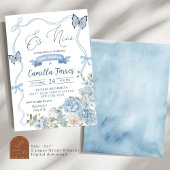 Es Nina Mexican Floral Blue Bow Baby shower Kaart
