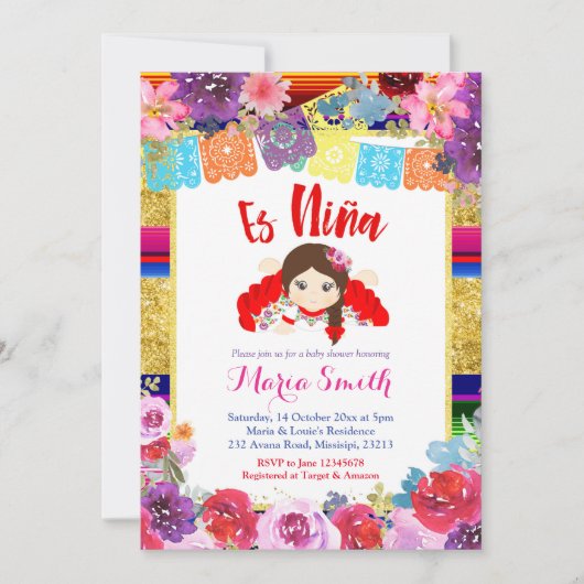 es niña Mexican Spain Girl Baby shower Kaart (Voorkant)