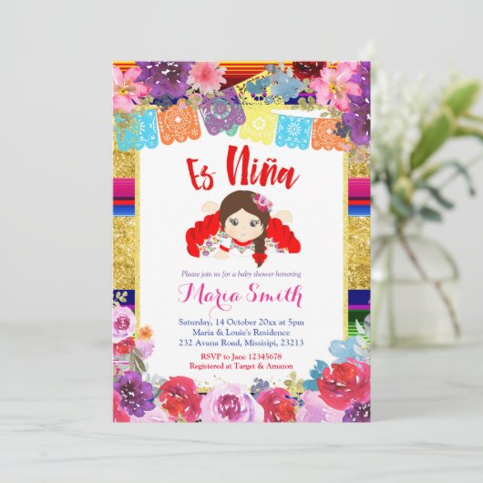 es niña Mexican Spain Girl Baby shower Kaart (Staand voorkant)