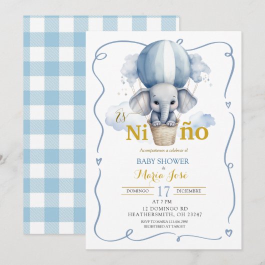 Es Nino Elephant Mexican Baby shower Kaart (Voorkant / Achterkant)
