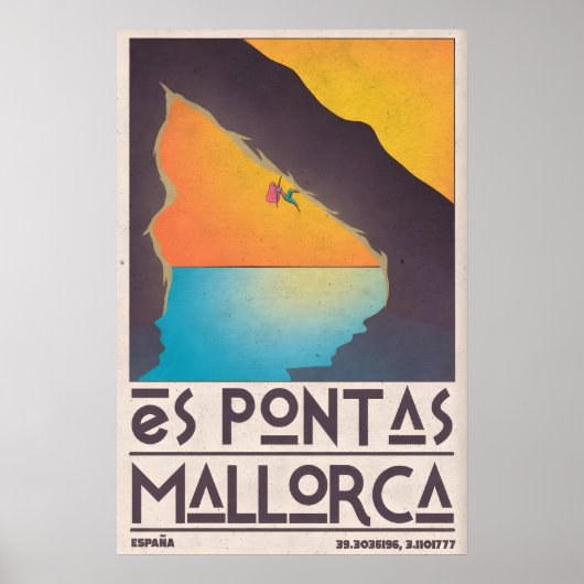Es Pontas Klimrekposter Retro Mallorca Reizen Poster (Voorkant)